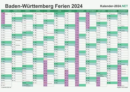 Vorschau EXCEL-Kalender 2024 mit den Ferien Baden-Württemberg