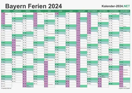 Kalender mit Ferien Bayern 2024 Vorschau