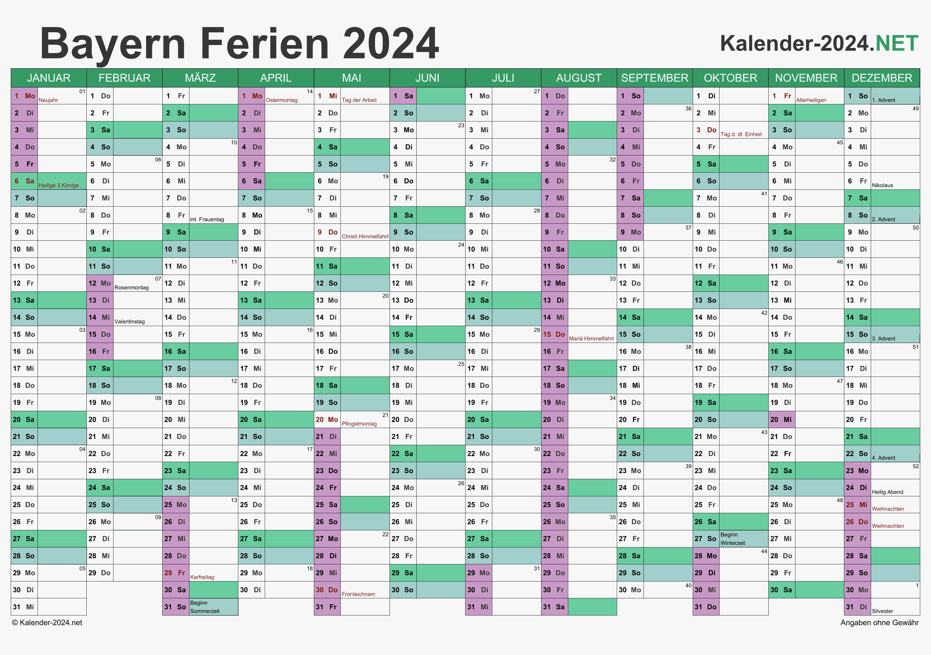 FERIEN Bayern 2024 Ferienkalender & Übersicht