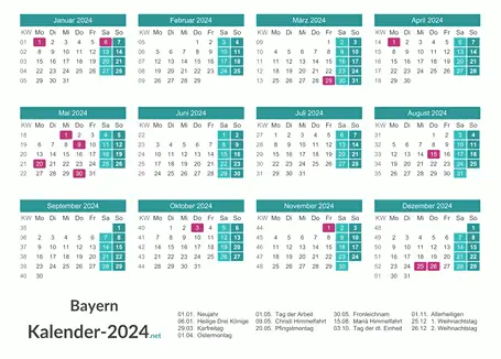 Feiertage Bayern 2024 zum Ausdrucken Vorschau