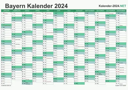 Vorschau Kalender 2024 für EXCEL mit Feiertagen Bayern