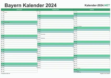 Vorschau Quartalskalender 2024 für EXCEL Bayern