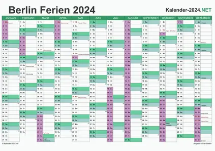 Vorschau EXCEL-Kalender 2024 mit den Ferien Berlin
