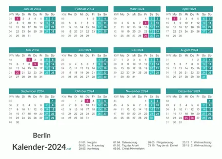 Feiertage Berlin 2024 zum Ausdrucken Vorschau