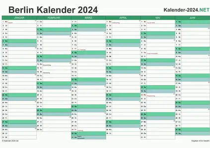 Vorschau Halbjahreskalender 2024 für EXCEL Berlin