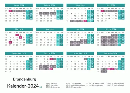 Ferien 2024 + Feiertage zum Ausdrucken - Brandenburg Vorschau