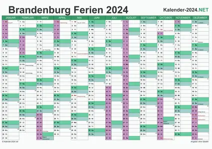 Vorschau EXCEL-Kalender 2024 mit den Ferien Brandenburg