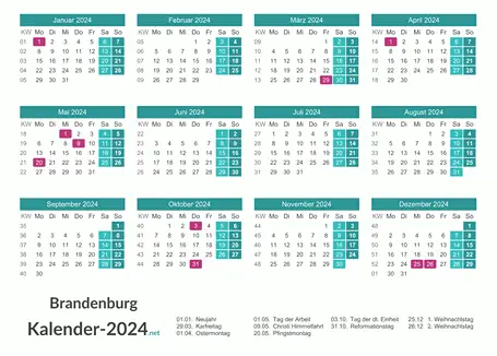 Brandenburg Kalender 2024 + Feiertage Vorschau