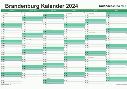 Vorschau Halbjahreskalender 2024 für EXCEL Brandenburg