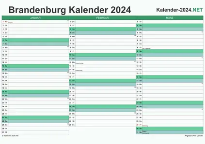 Vorschau Quartalskalender 2024 für EXCEL Brandenburg