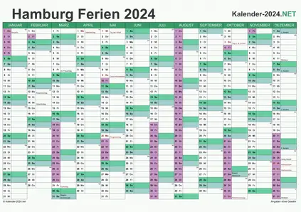 Kalender mit Ferien Hamburg 2024 Vorschau