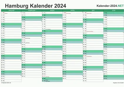 Vorschau Halbjahreskalender 2024 für EXCEL Hamburg