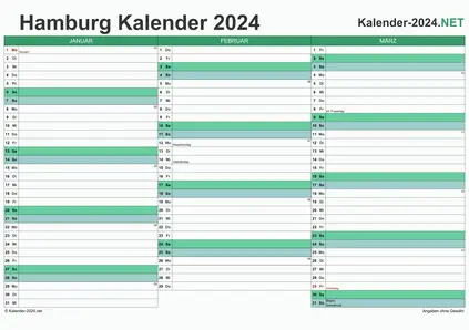 Vorschau Quartalskalender 2024 für EXCEL Hamburg