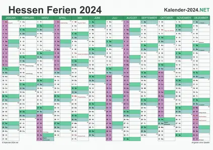 Vorschau EXCEL-Kalender 2024 mit den Ferien Hessen