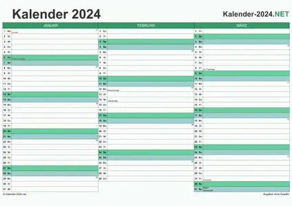 Vorschau Quartalskalender 2024 für EXCEL Deutschland