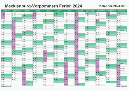 Vorschau EXCEL-Kalender 2024 mit den Ferien Meck-Pomm