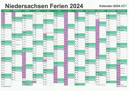Vorschau EXCEL-Kalender 2024 mit den Ferien Niedersachsen
