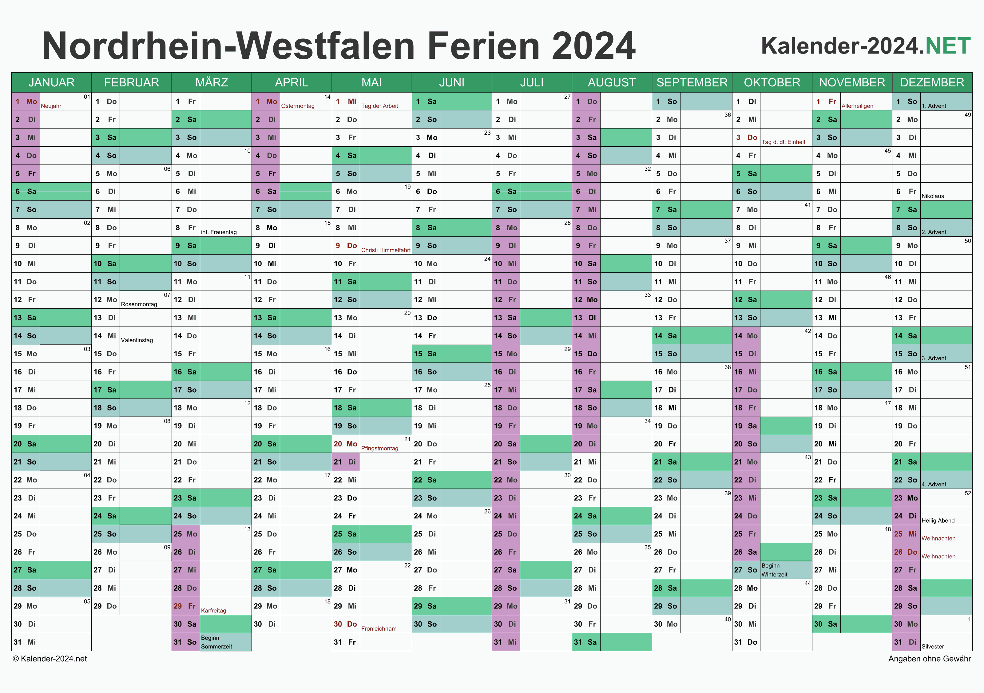 FERIEN NordrheinWestfalen 2024 Ferienkalender & Übersicht