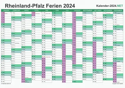 Vorschau EXCEL-Kalender 2024 mit den Ferien Rheinland-Pfalz