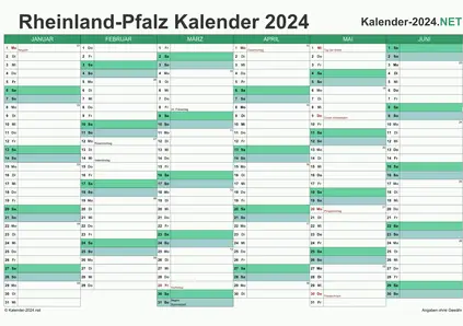 Vorschau Halbjahreskalender 2024 für EXCEL Rheinland-Pfalz