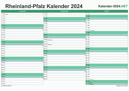 Vorschau Quartalskalender 2024 für EXCEL Rheinland-Pfalz
