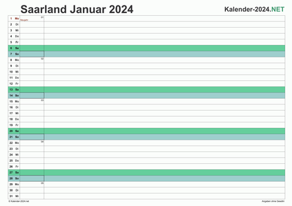 Vorschau Monatskalender 2024 für EXCEL Saarland