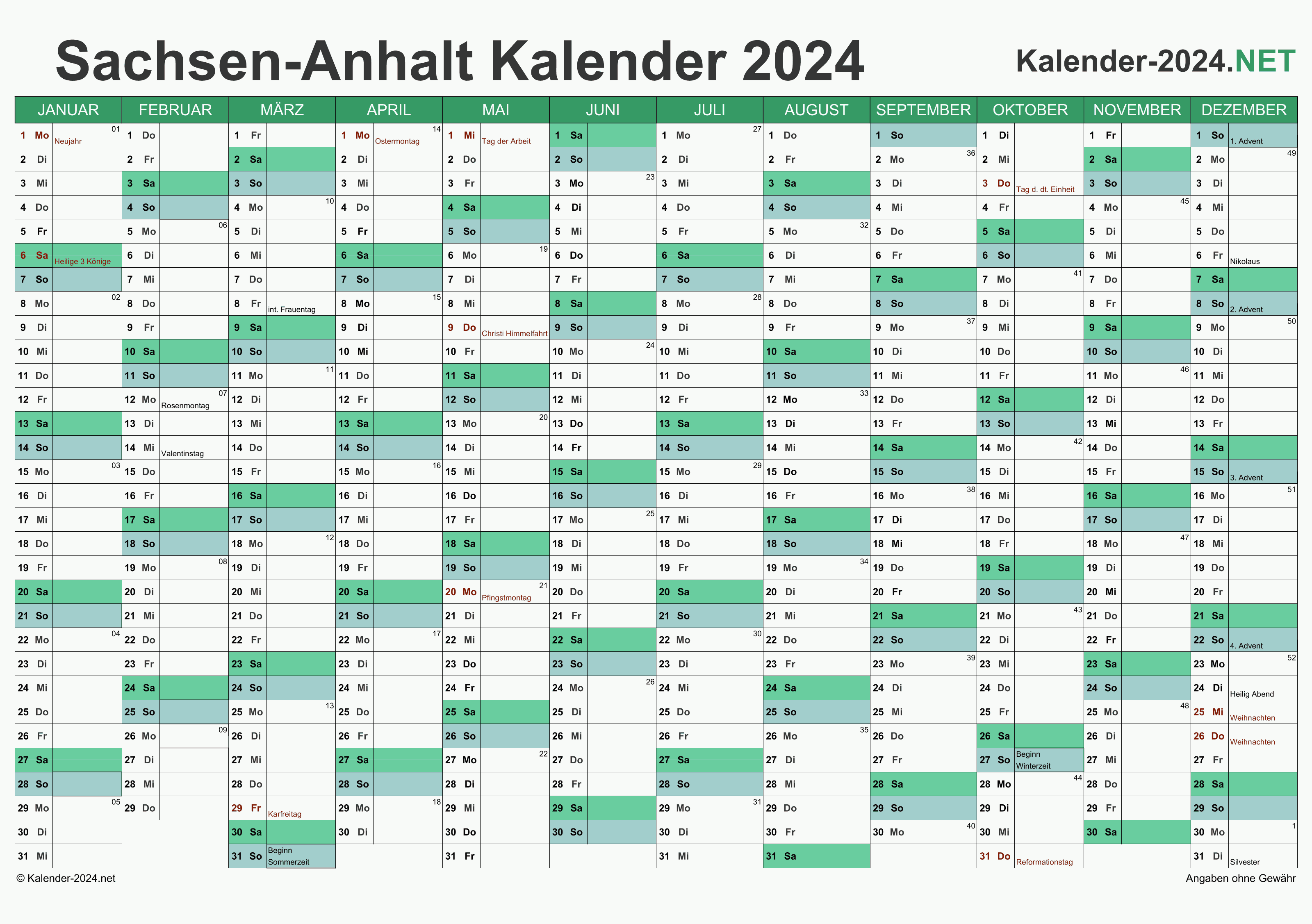 Kalender 2024 SachsenAnhalt
