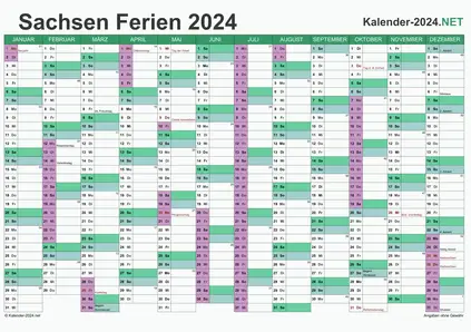 Vorschau EXCEL-Kalender 2024 mit den Ferien Sachsen