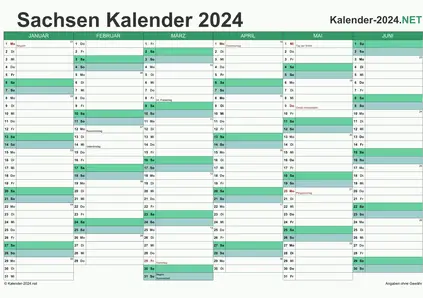 Vorschau Halbjahreskalender 2024 für EXCEL Sachsen