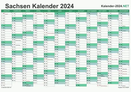 Vorschau Kalender 2024 für EXCEL mit Feiertagen Sachsen
