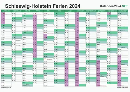 Vorschau EXCEL-Kalender 2024 mit den Ferien Schleswig-Holstein