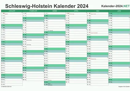 Vorschau Halbjahreskalender 2024 für EXCEL Schleswig-Holstein