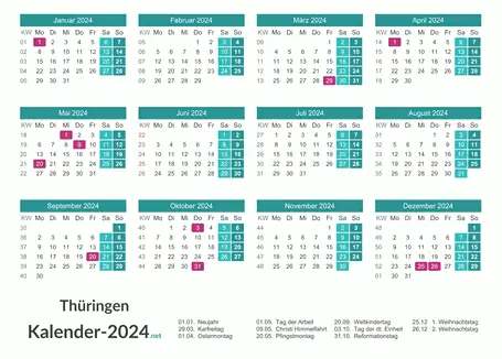 Feiertage Thüringen 2024 zum Ausdrucken Vorschau